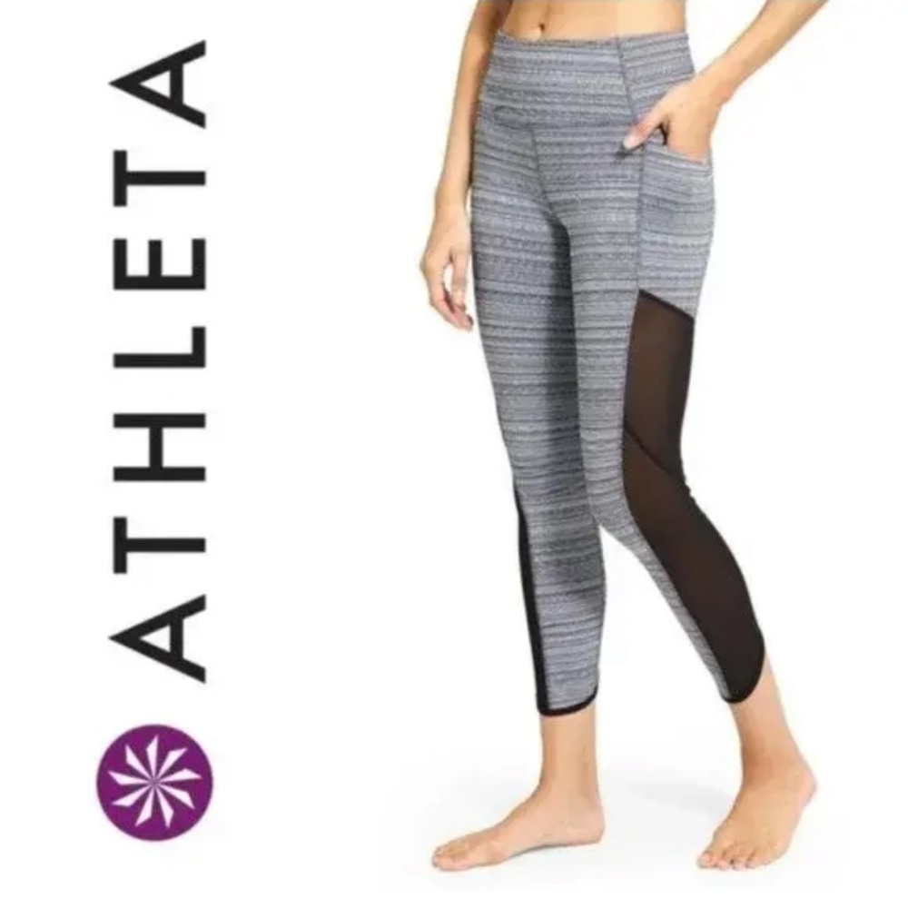 Athleta Size‎ M Jacquard In Town Chaturanga Crop Mesh Panels Style 596514
